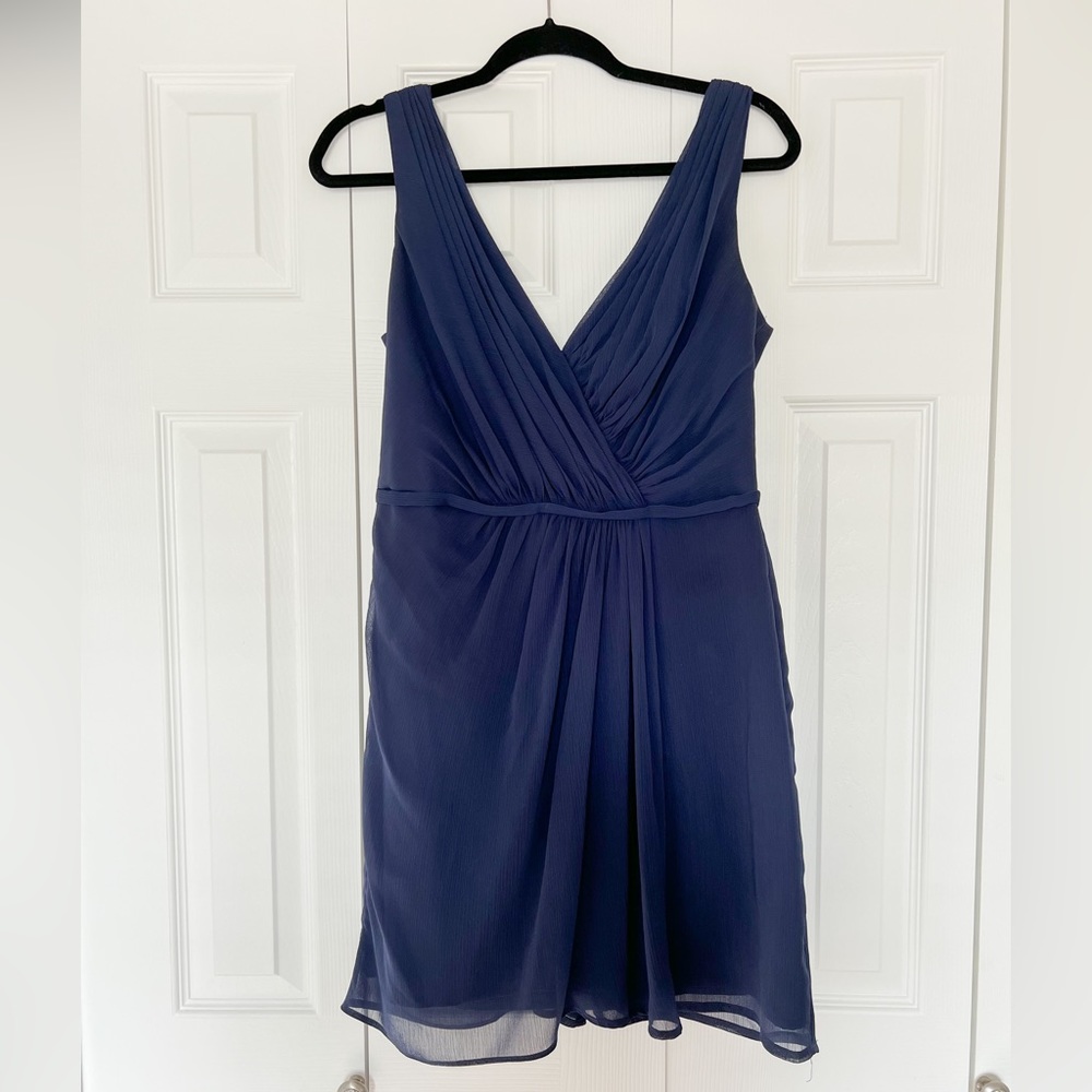 David’s Bridal sleeveless A-line v-neck Navy Dress Size 10